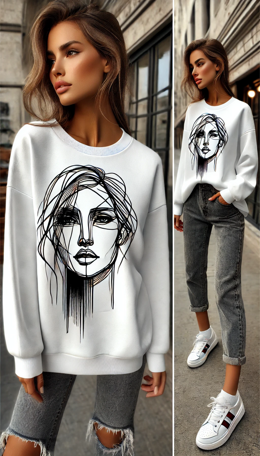 Face Line Art Sweatshirt - Women's