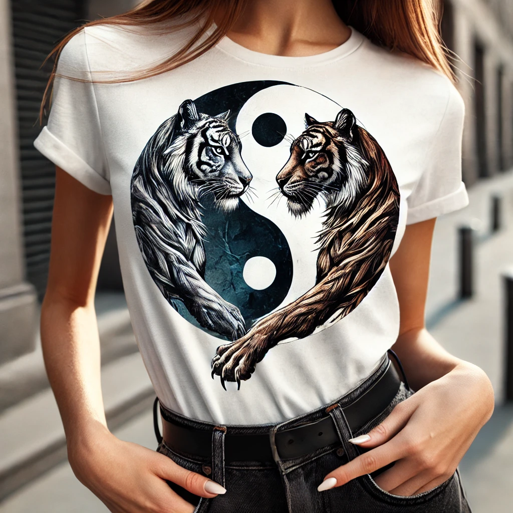 Yin Yang Tiger T Shirt Front White Main