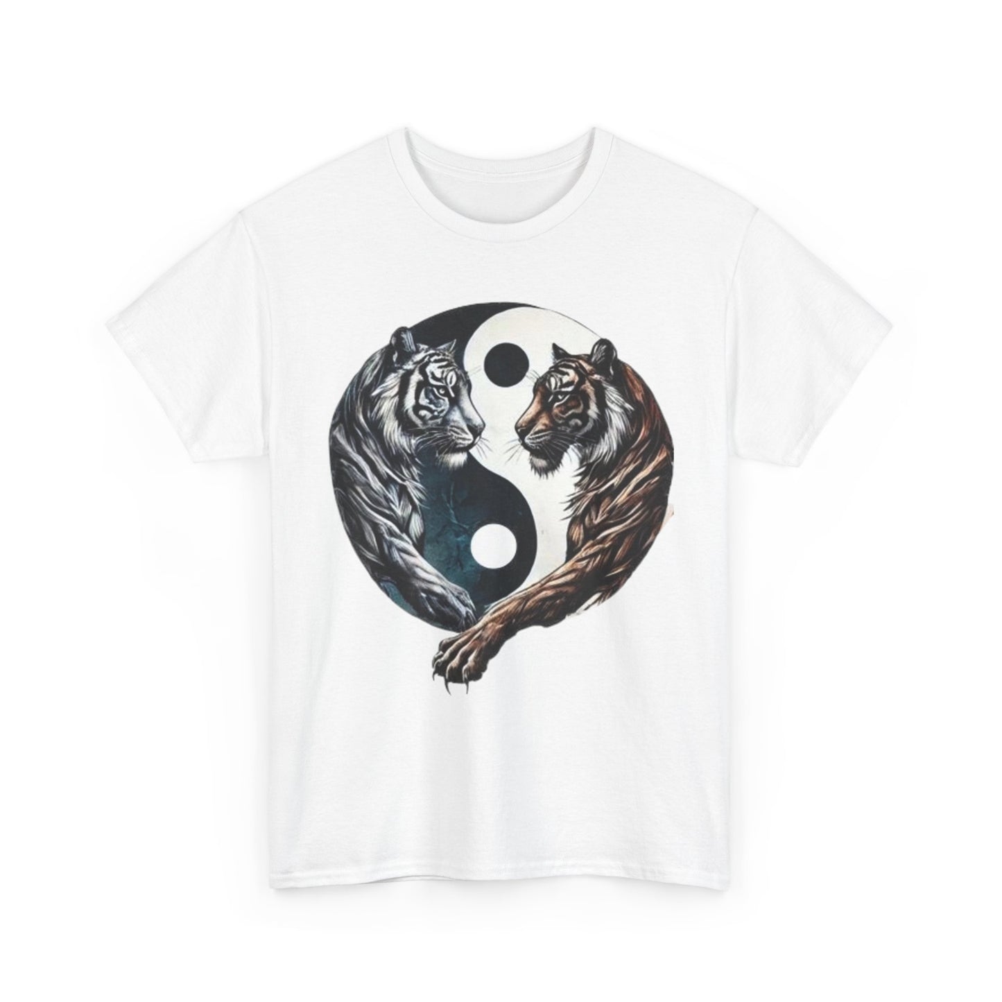 Yin Yang Tiger T Shirt Front White