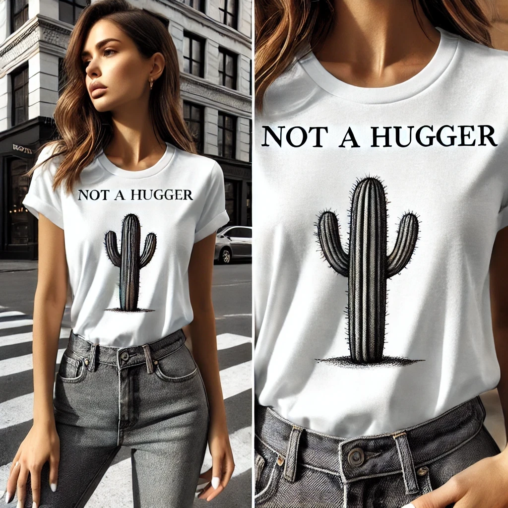 White Not A Cactus Hugger Womens T Shirt Model Front