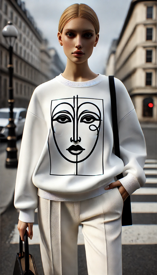 Abstract Face Line Art Sweatshirt - Women's